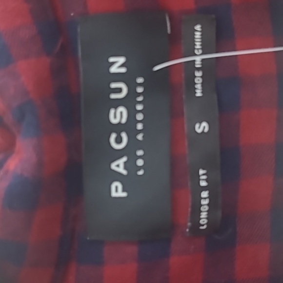 PacSun Mini Buffalo Plaid Flannel Long sleeve Longer Fit blue red Preppy NEW NWT - Picture 6 of 8